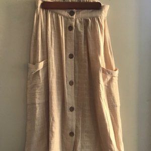 Roxy Linen Midi Button-Down Skirt